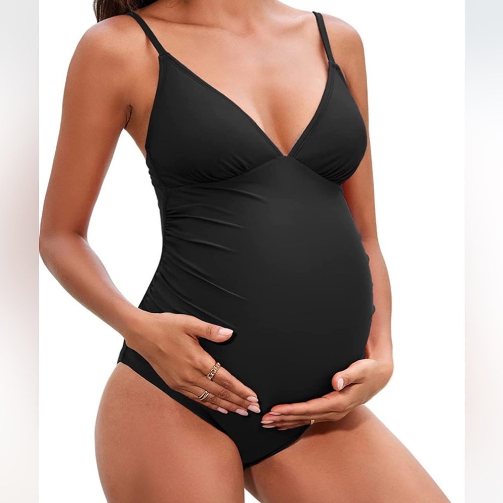 CUPSHE Maternity OnePiece Swimsuits Pregnancy Spaghetti Straps Ruched Adjustable
